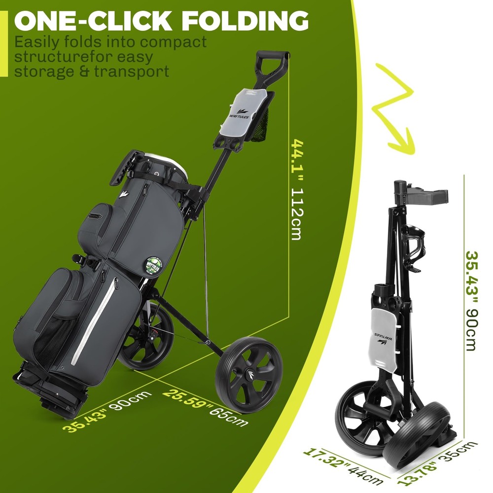 Golf Pull Cart – Lightweight Foldable Golf Push Cart with Durable Steel Frame, A
