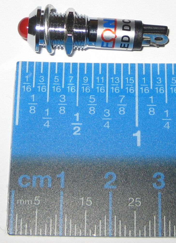 Panel Mount LED - Red - Chrome Case - 12V DC - 8mm Mounting - Lockwasher / Nut