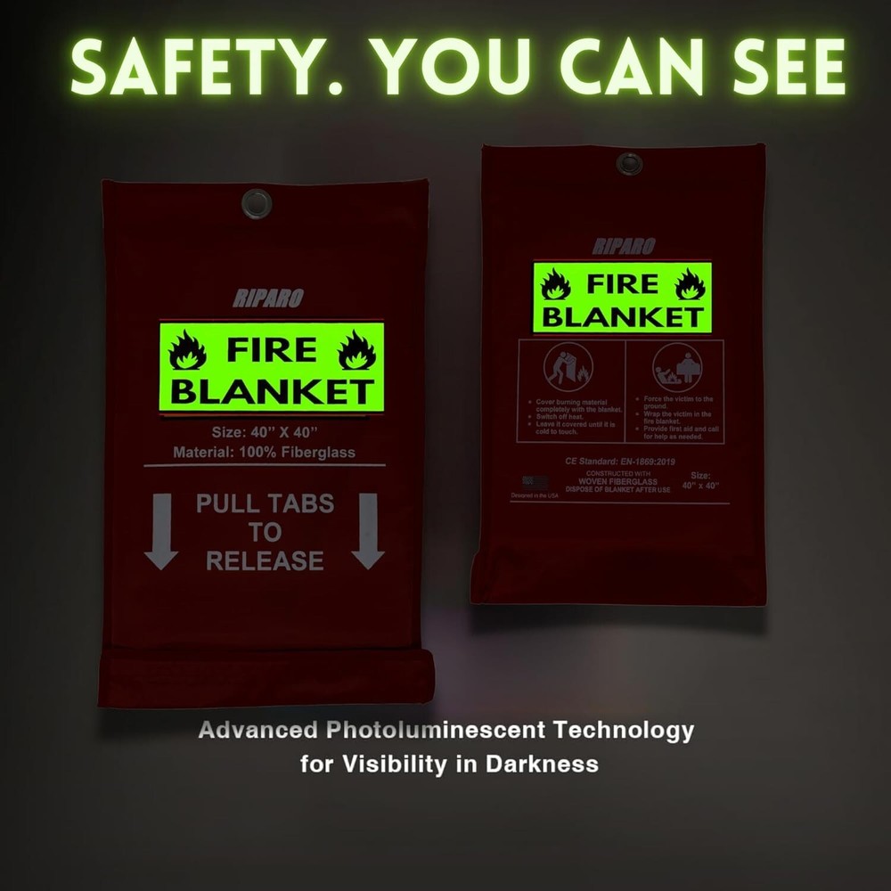 Emergency Fire Blanket W/Hook, For Home & Kitchen, Fire pits, BBQ - 16 Pack
