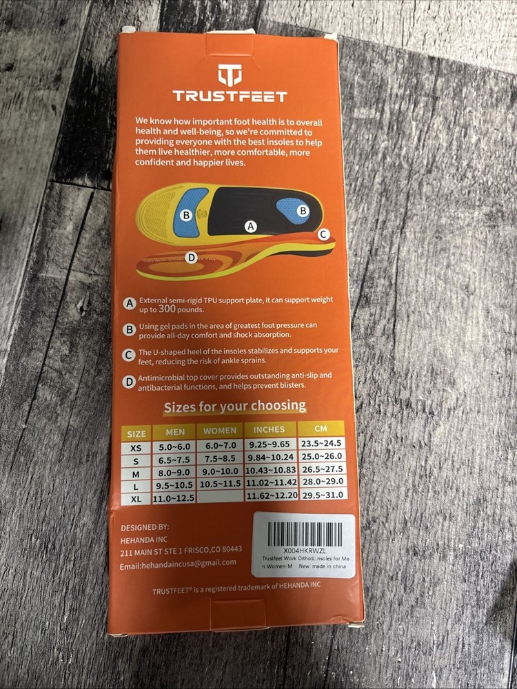 Orthotic Heavy Duty Arch Support Insoles Medium Trustfeet Work