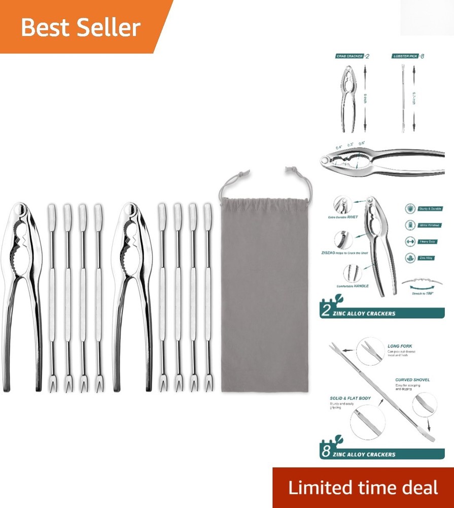Durable 10-Piece Lobster Cracker & Fork Set - Ergonomic & Dishwasher Safe Tools