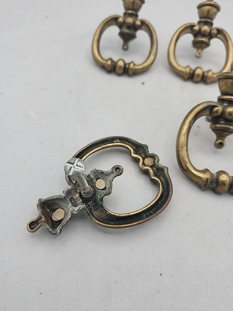 4 Vintage Brass Crown Style Drawer Pulls Handle