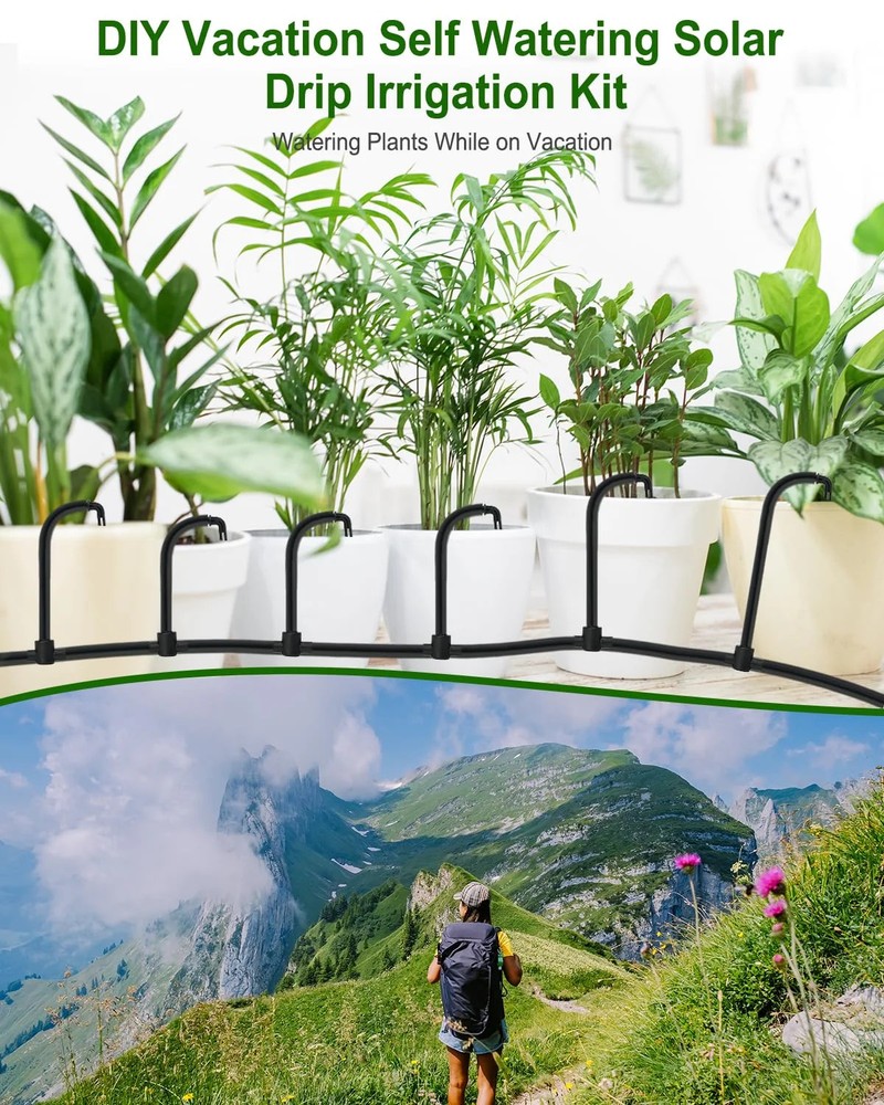 Solar Automatic Drip Irrigation System, 15 Pot Self Watering System with 2200mAh