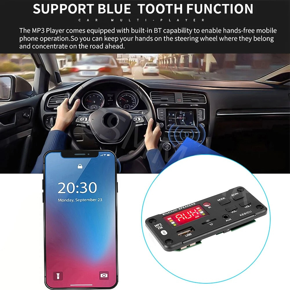 2x25W Amplifier Bluetooth 5.0 MP3 Player Decoder Board 12V Car FM Speaker Module