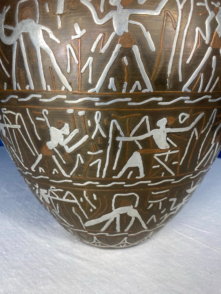 Egyptian Bronze W/ Silver Overlay Vessel