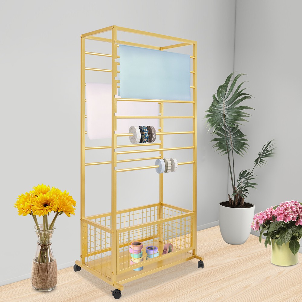 16-Tier Organizer Rack Storage Shelf Ribbon Display Rack W/ 4 Wheels 67*33*150cm