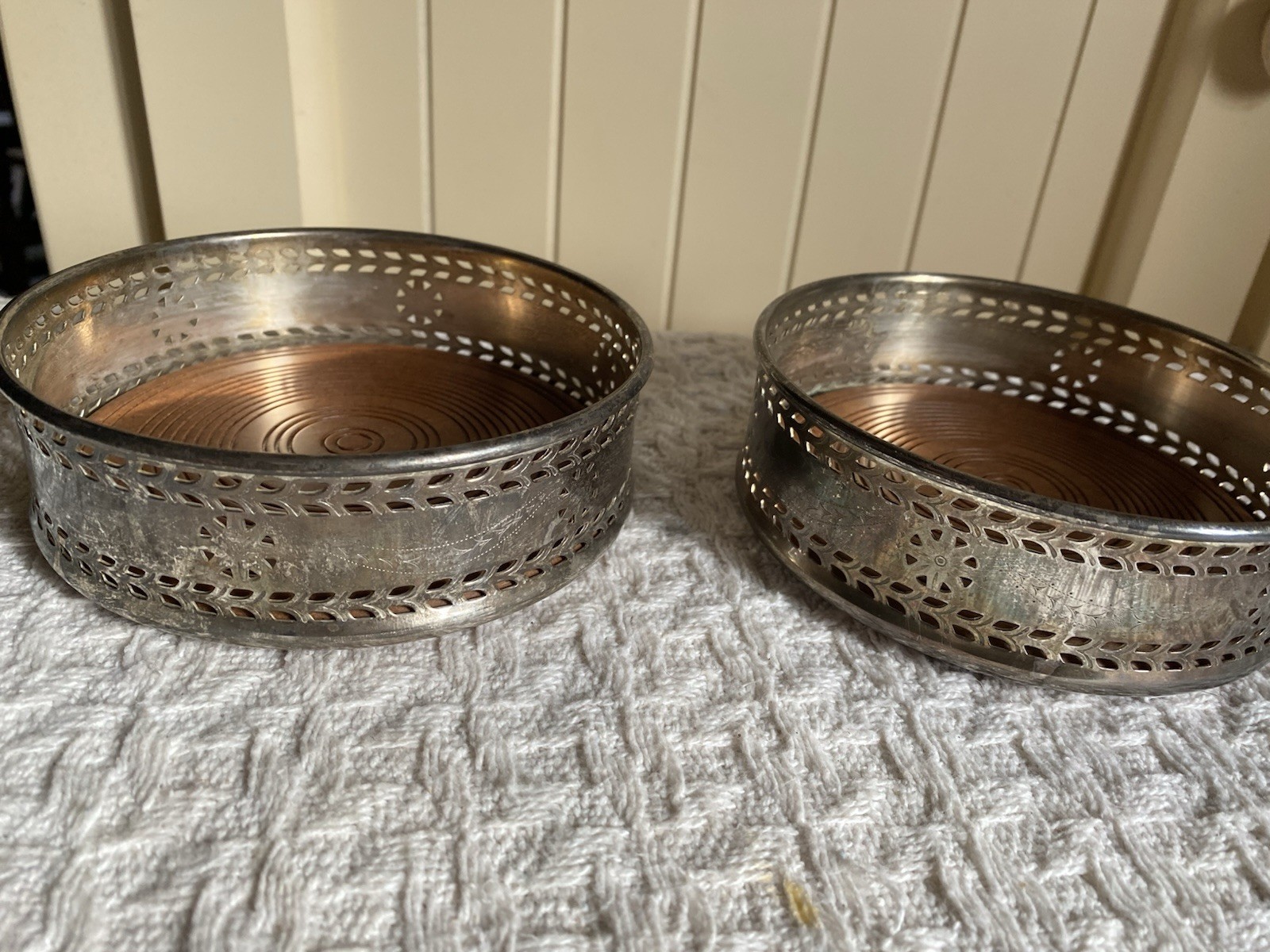 VTG Silverplate LENOX Kirk Stieff Wine Bottle Glass Coaster Set Etched MCM 70s