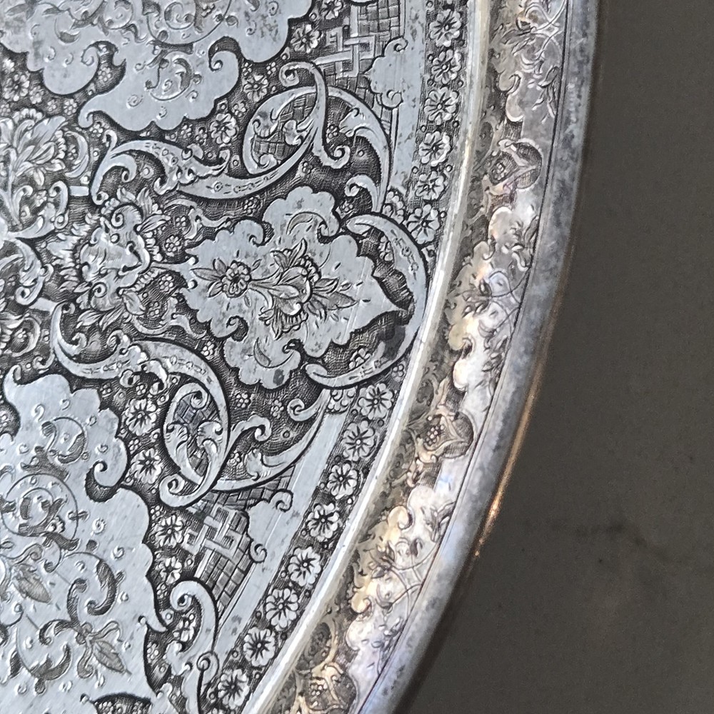 EXCEPTIONAL GENUINE ANTIQUE MIDDLE EASTERN SILVER ROUND TRAY