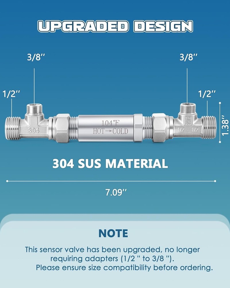 Upgraded Bypass Sensor Valve Kit for Instant Hot Water Recirculating System 304