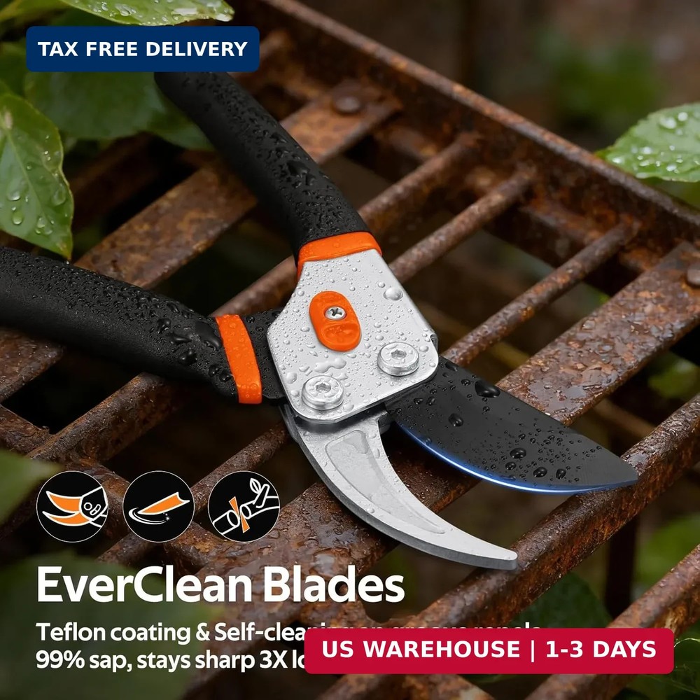 VOTREK® Pruning Shears, 8.5" Professional Garden Pruner with Jam-Proof Spring &