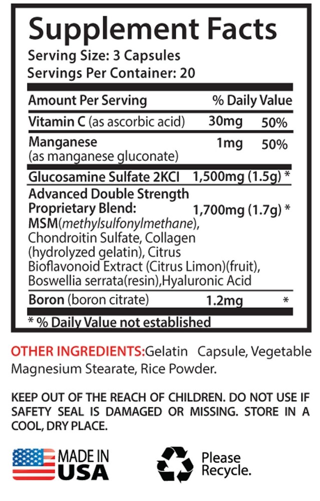 Glycosaminoglycan Pills - Glucosamine & MSM Complex 3232mg - Pure MSM 3B
