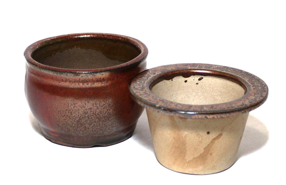 Pottery Self Watering Planter Brown Metallic Glaze