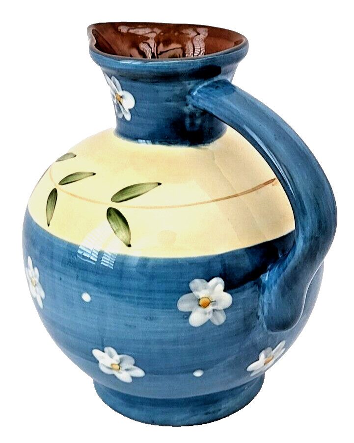 Vtg. Noho Studio Ceramic 2 Quart Pitcher Hand Painted Floral
