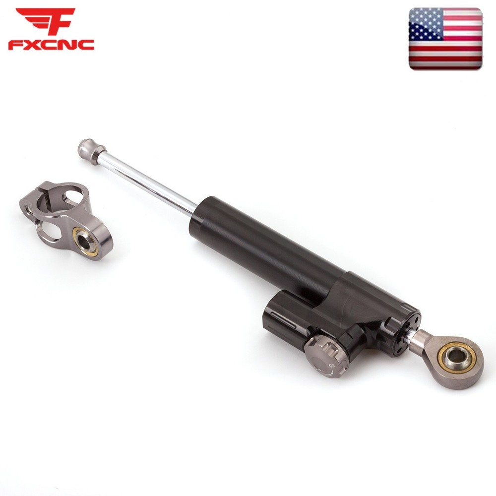 Motorcycle Universal CNC Adjustable Steering Damper Stabilizer Safety Black&Gray