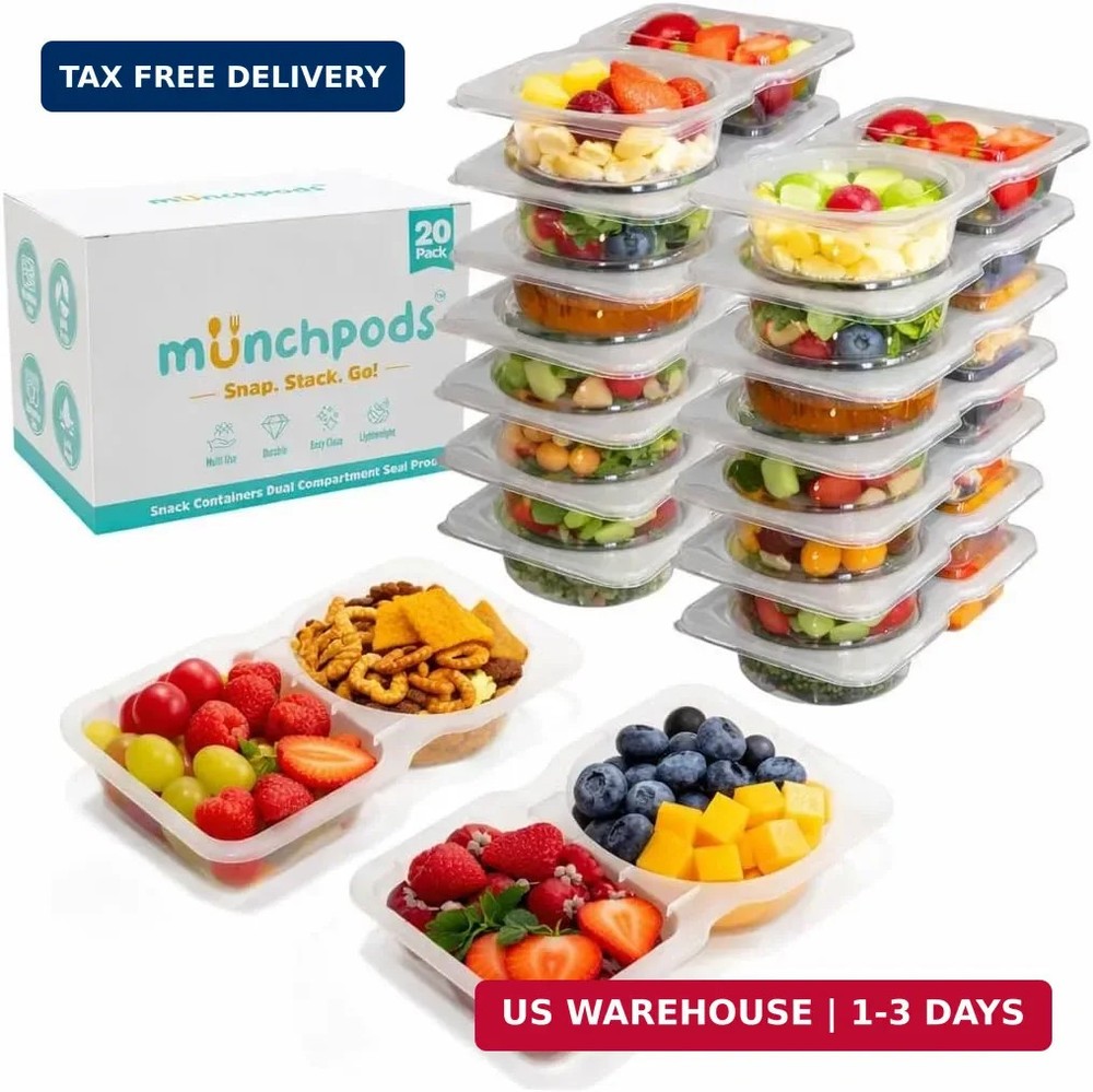 Reusable Snack Containers with Lids 20 Pack (40 Pieces) Portion control, Snack P