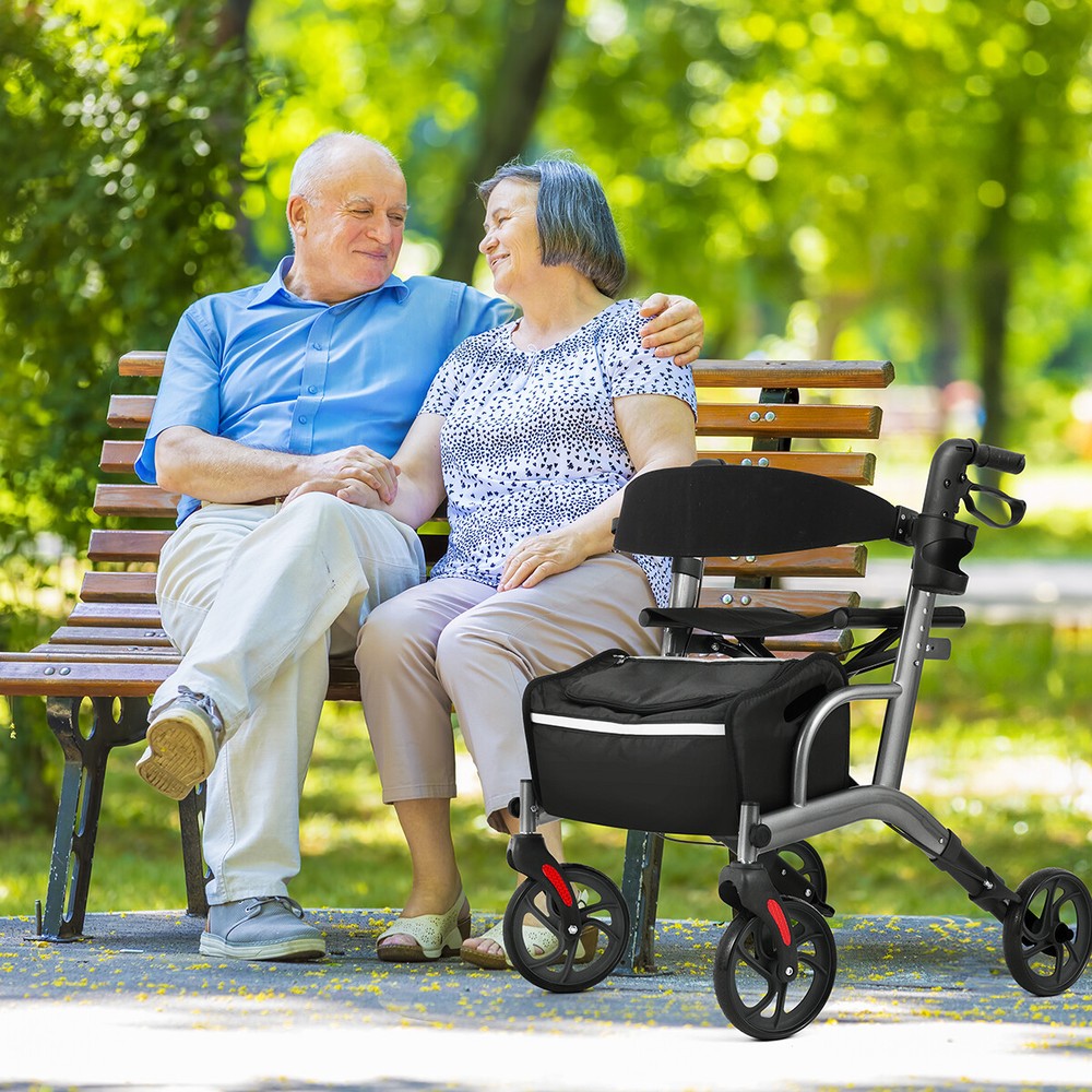 Foldable Rollator Walker with Seat for Seniors, 4x Wheels, Foldable,Adjustable