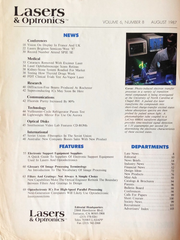 1987 Lasers & Optronics Magazine - Lot of 2