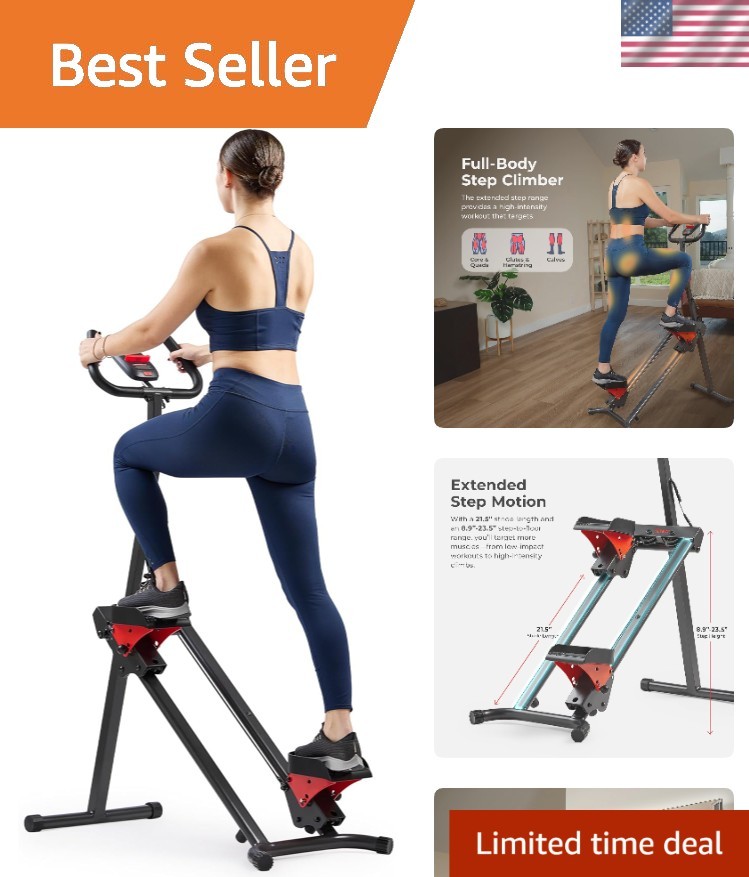 Smart Foldable Stair Stepper with Adjustable Handlebar & SunnyFit App Connection