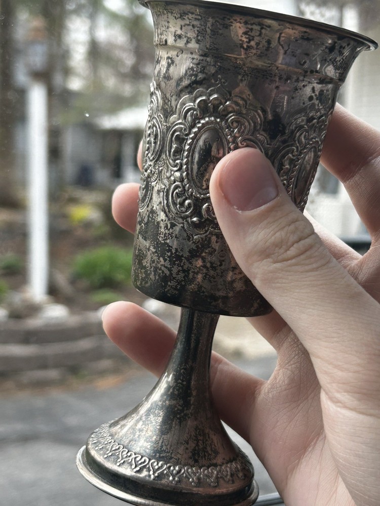 Vintage  Heavy Sterling Silver Goblet Kiddush Cup Repousse