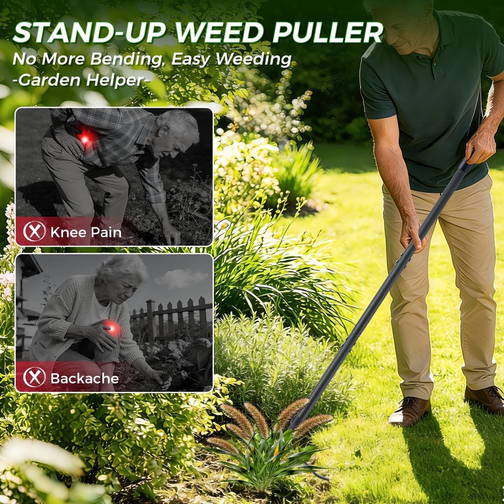 RexWeed Weed Puller, Stand Up Puller Tool with Steel Long Handle & Black