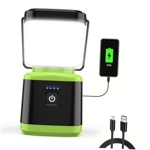 Camping Lantern Rechargeable, Stepless Dimming LED Lantern, Green-1 pack