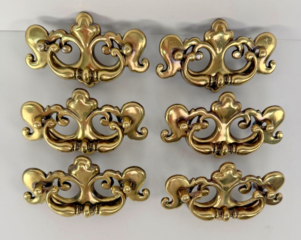 6 Chippendale Bat Wing Drop Handle Cabinet Drawer Pull Brass Tone 3" Center