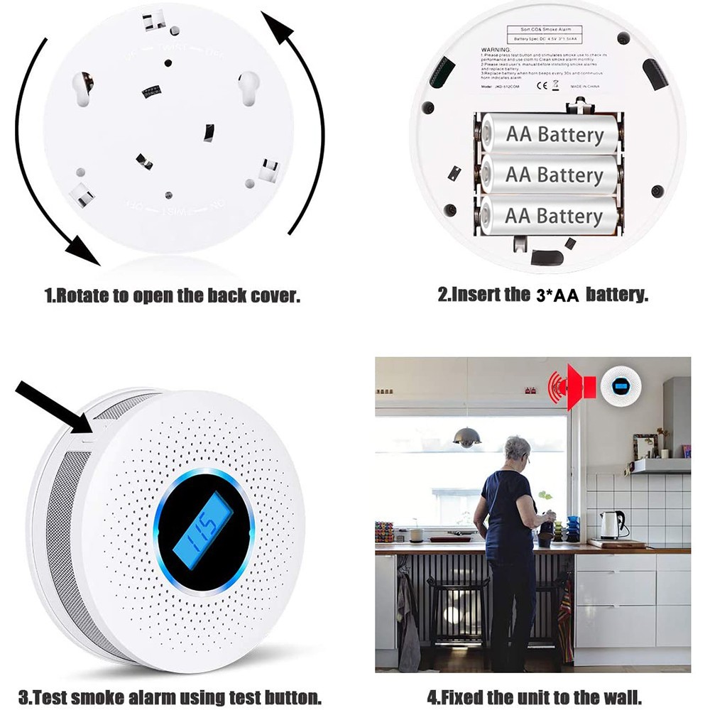Indoor Smoke & Carbon Monoxide Detector Alarm with Test Button