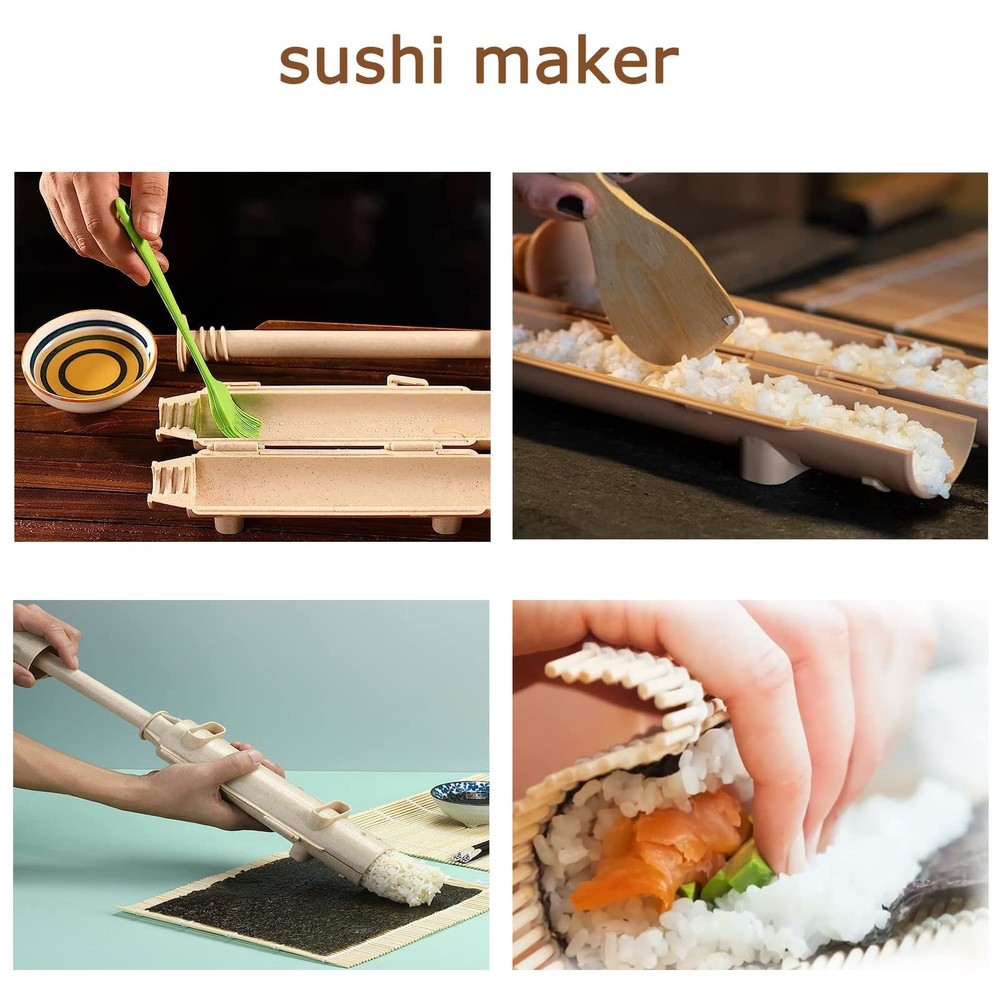 Sushi Making Kit with 2 Bamboo Rolling Mats & Bazooka, 11,