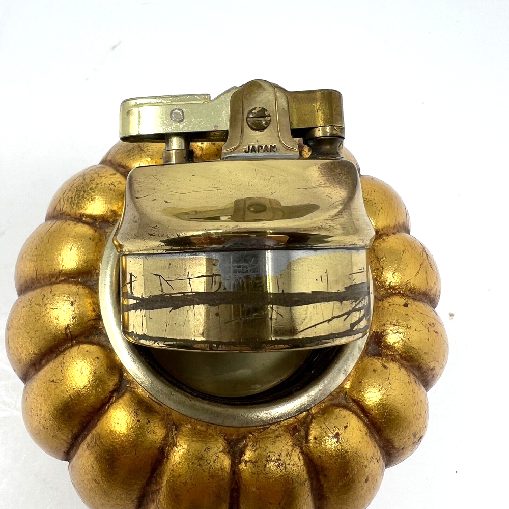 RARE Gold Fruit Round Cigarette Lighter Mid Century Retro Signed!