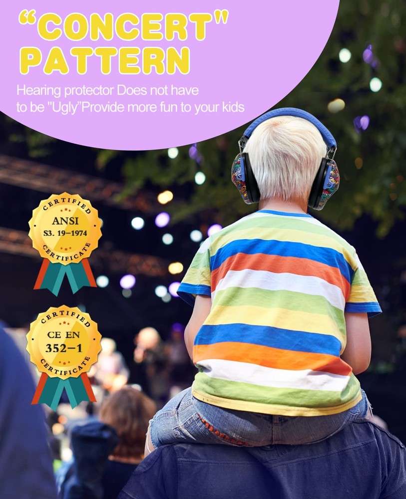 PROHEAR 032 Kids Ear Protection, NRR Large, Purple/Yellow Graffiti Pattern