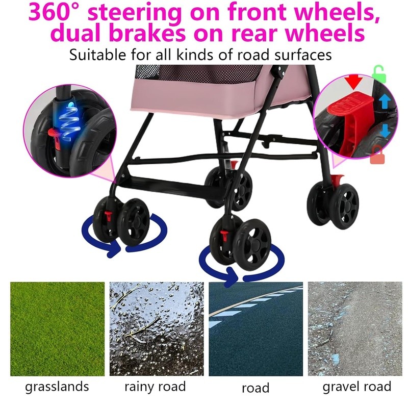Durable Cat Stroller W/ 180° Panoramic Window Small Pets Easy Foldable New