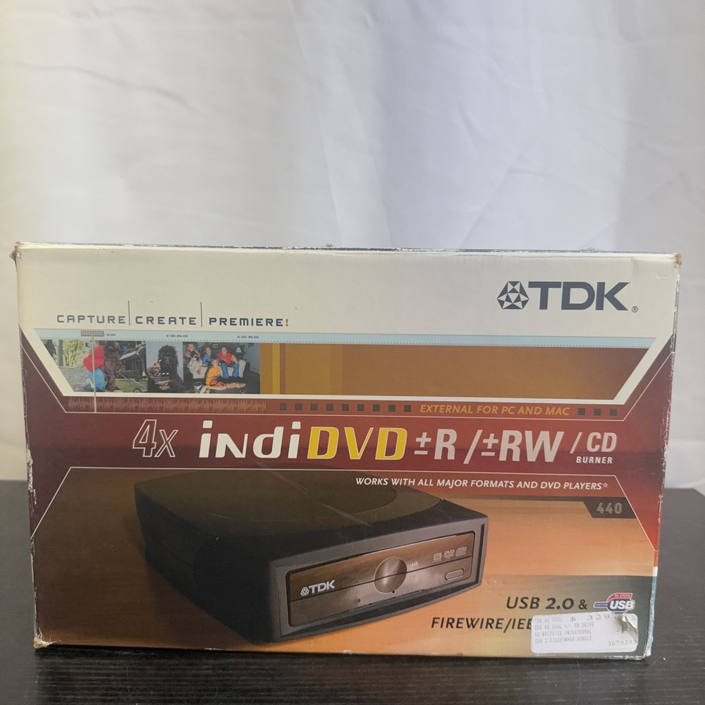 TDK 4X IndiDVD R/RW/CD Burner Pc/Mac With All Cords, Software, & Original Box￼￼