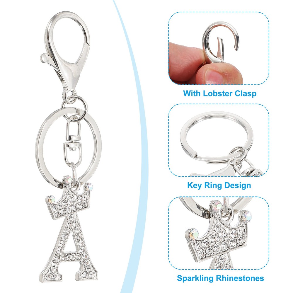 Initial Letter Keychain, Letter A Crown Design Charm, Silver Tone