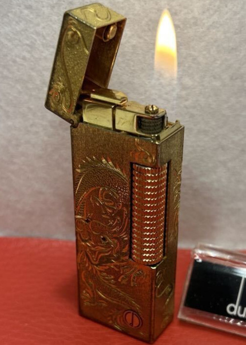 Overhauled Dunhill Rollagas lighter Gold Dragon Phoenix d mark without box