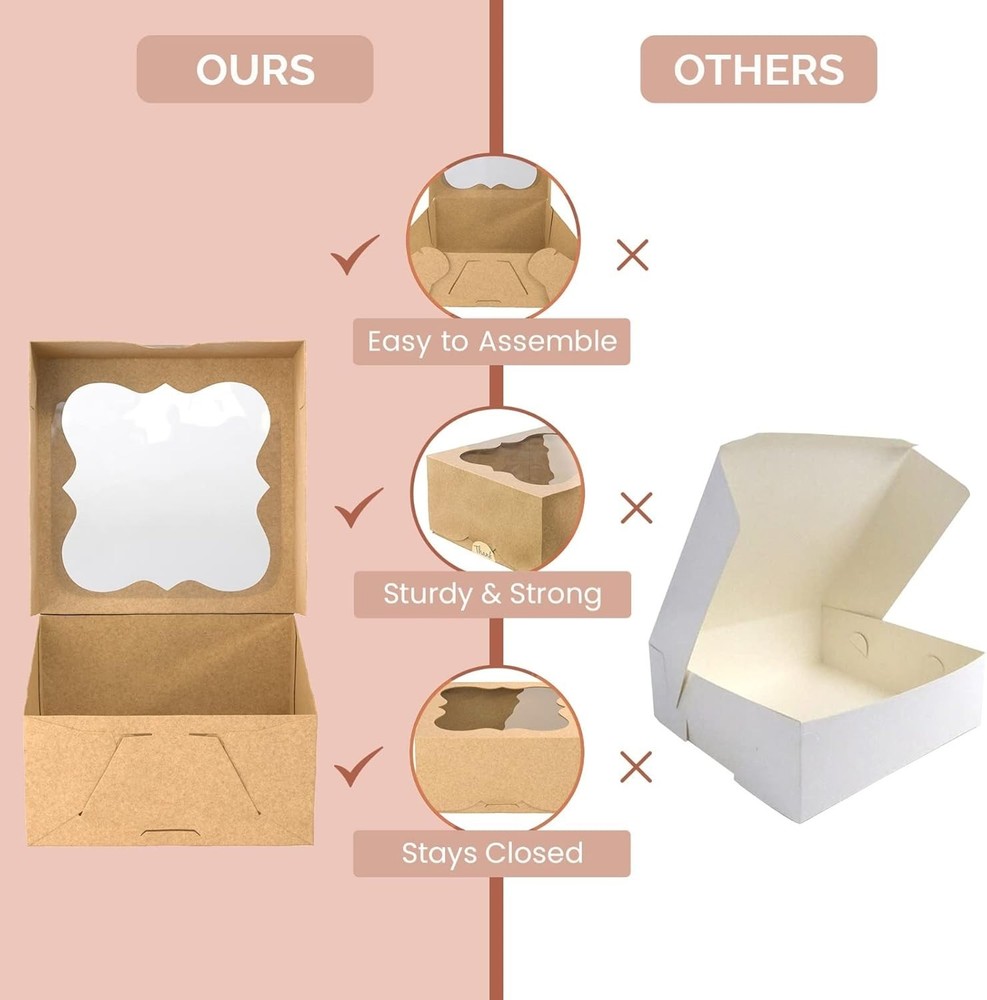 20 Count Extra Thick Cookie Boxes - 6x6x3 Gift-Worthy Bakery Boxes with Window