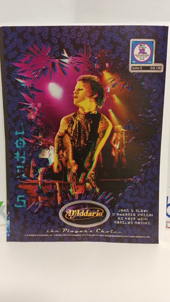 JOHN 5 D'ADDARIO GUITAR STRINGS AD  - PRINT AD. 11 X 8.5   9