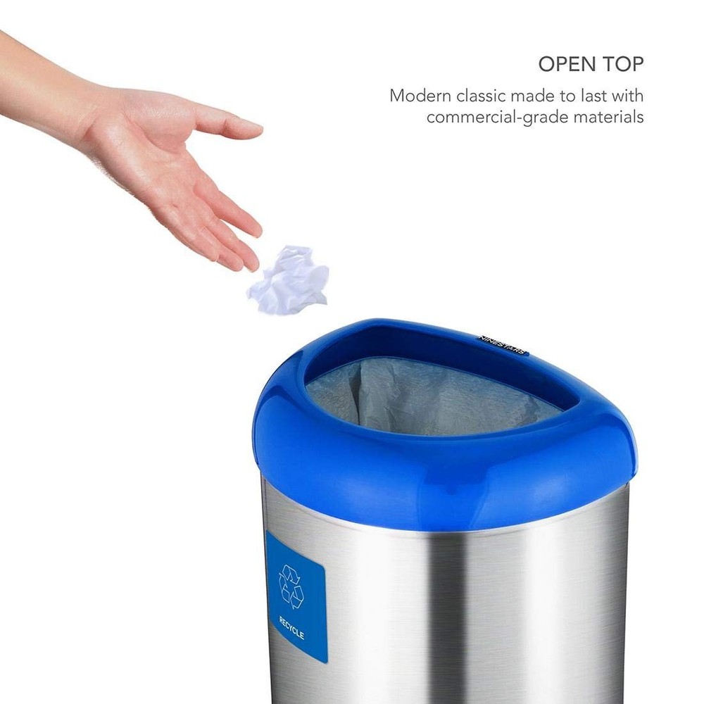 Ninestars OTT-50-19BL Open Trash Can, Large, Silver