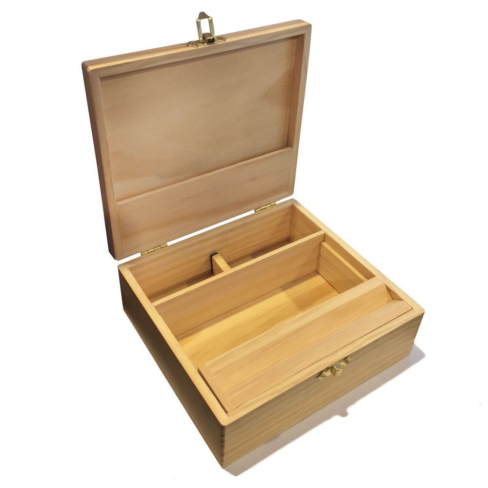 Large Wooden Storage Box w/ Latching Lid, Rolling Jig & Adjustable Compartments