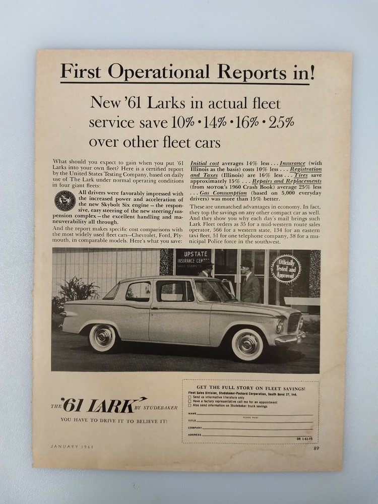 Vintage 1961 Lark By Studebaker Original Black & White Print Ad            HG16
