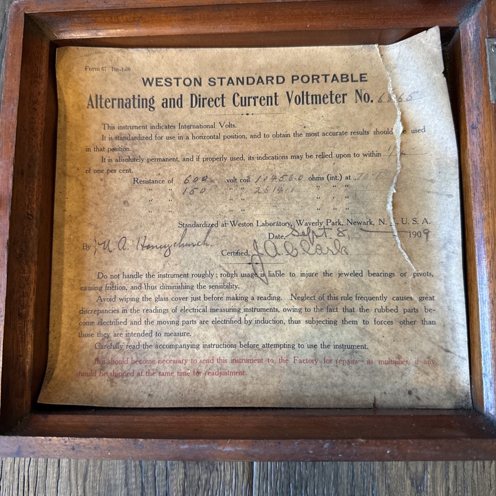 Weston Electrical PortableAC DCVoltMeter Model #6865 Date Sept 8th 1909