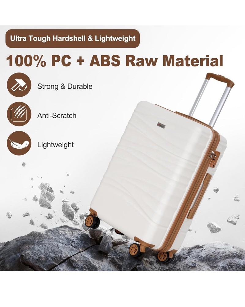 Romswi 26in Medium Checked Luggage Expandable Hardshell Spinner Suitcase White