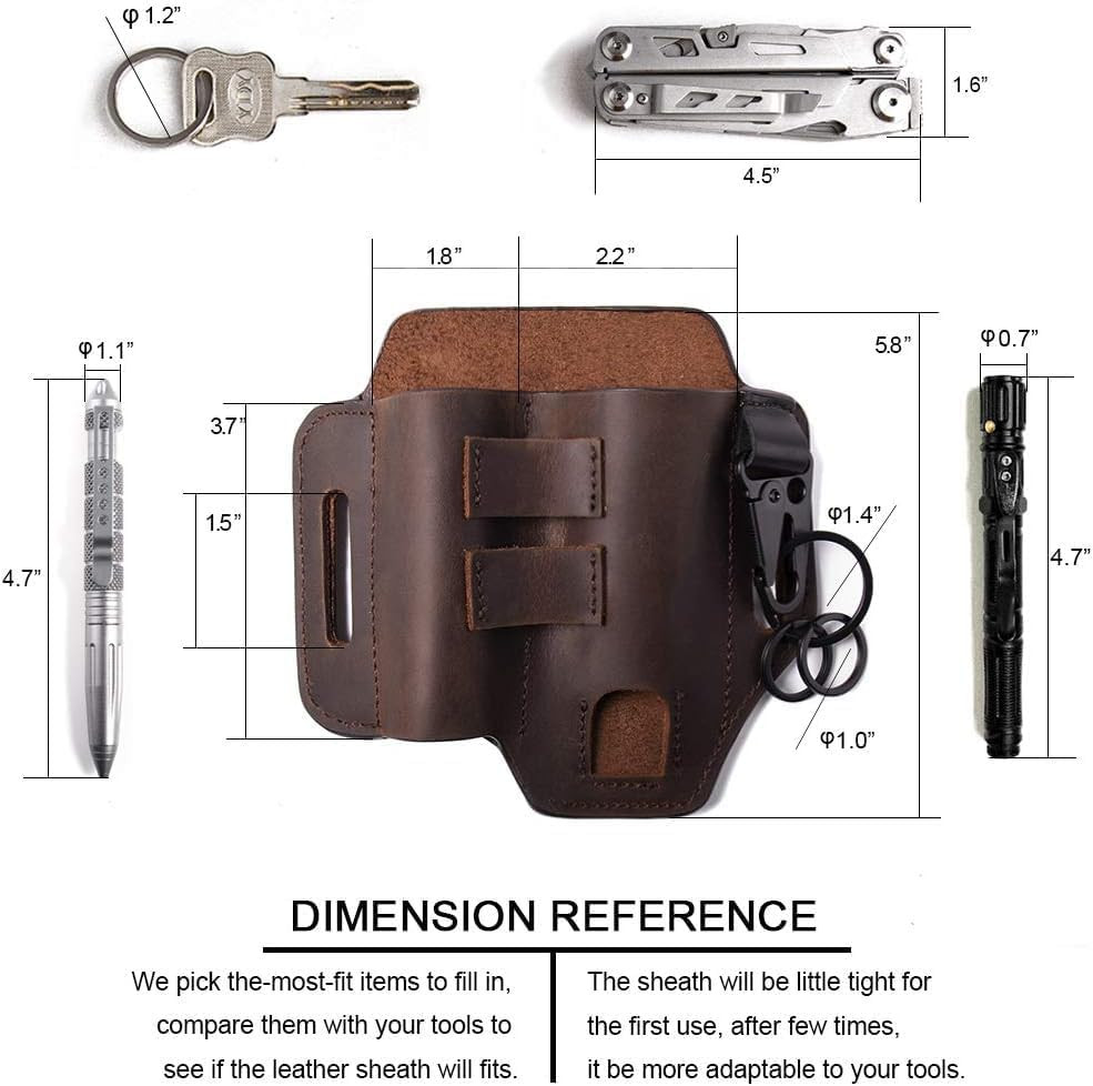 Leather EDC Multitool Sheath for Belt,Leather Belt Pouch for Work and Brown