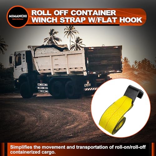4" x 5' Roll Off Container Winch Strap w/Flat Hook,Heavy Duty Tie 4-Pack Yellow