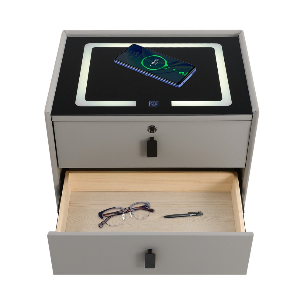 Bedside Table with Drawers, Bedside Table with Light USB& Wireless Charging