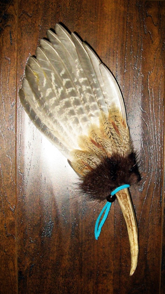 PHEASANT NATIVE AMERICAN SMUDGE FEATHER FAN ANTLER