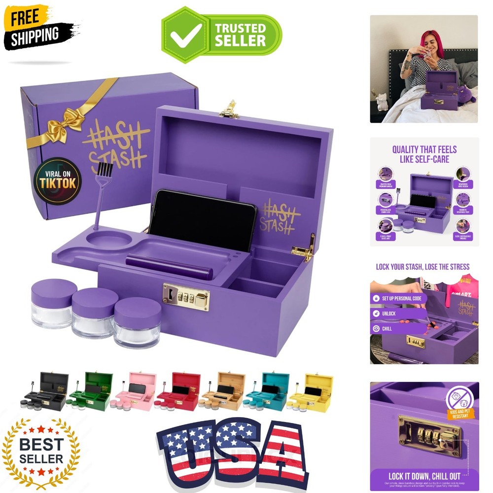 The OG Stash Storage Box - Large Bamboo with Combination Lock, Magnetic Lid, ...