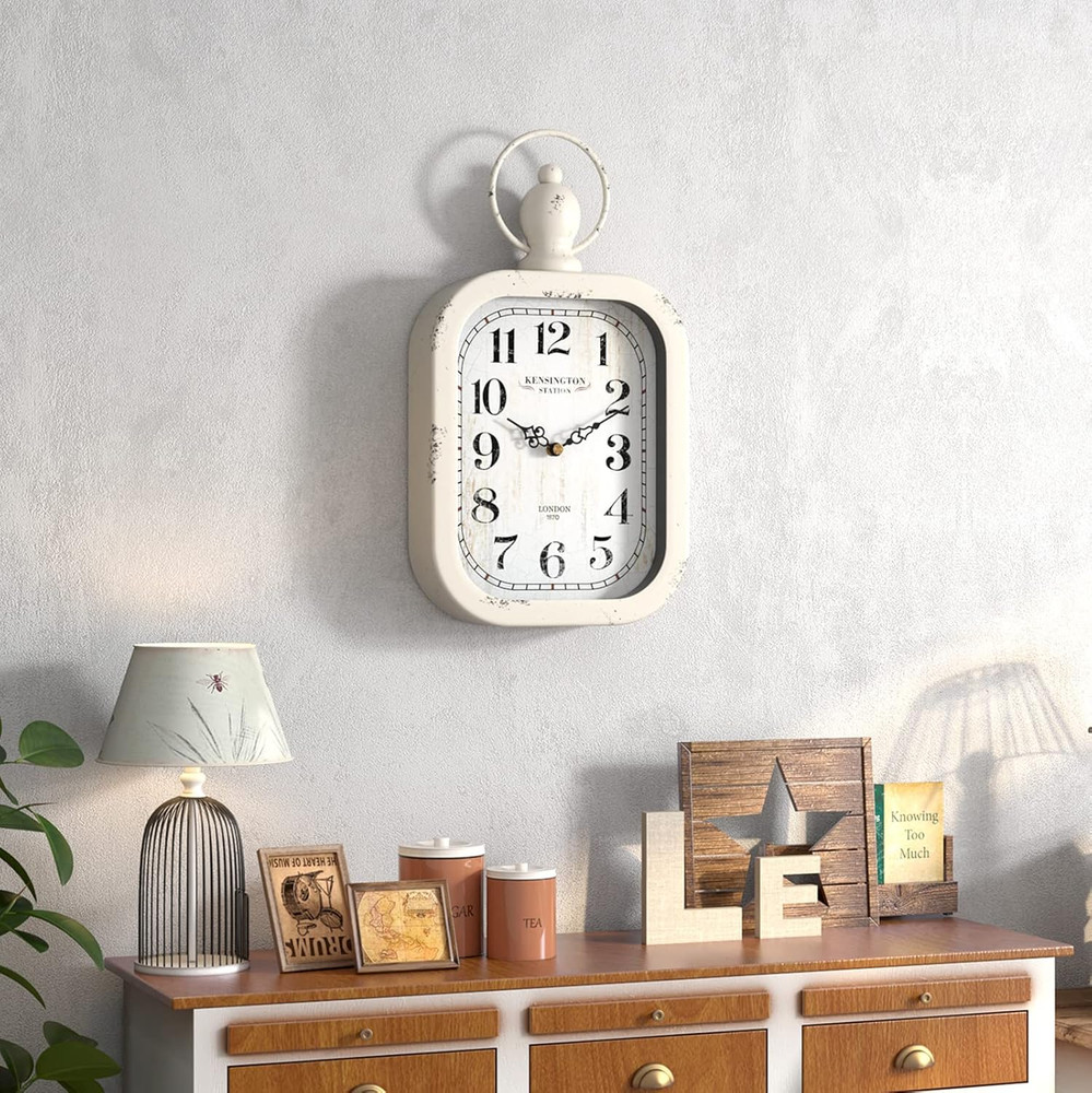 Menterry Small Retro Rectangle Wall Clock, White Antique Vintage Style, Battery