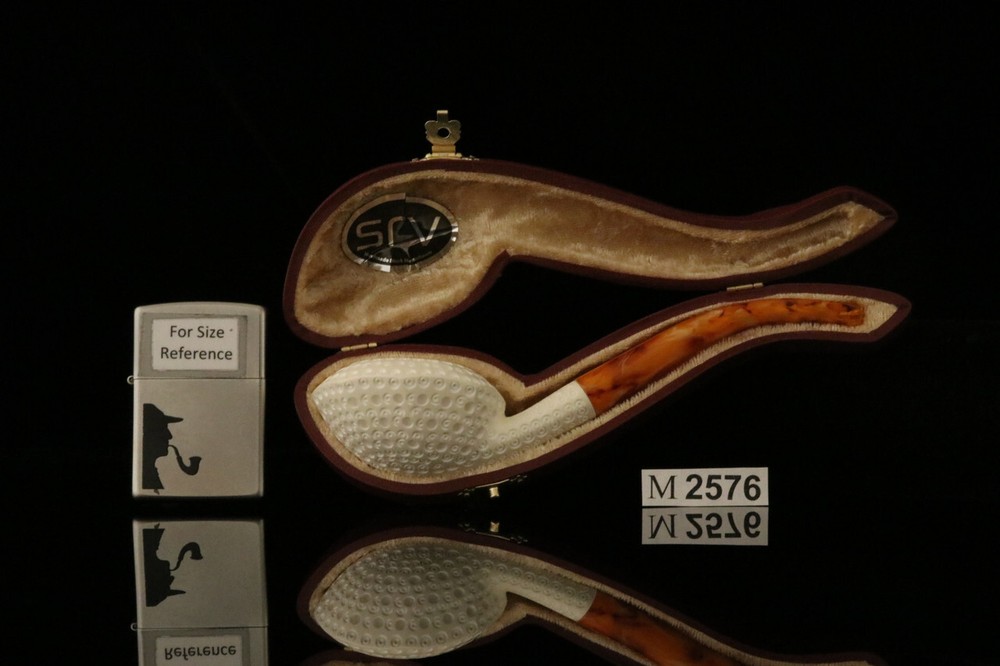 srv - Lattice Octagon Block Meerschaum Pipe with fitted case M2576