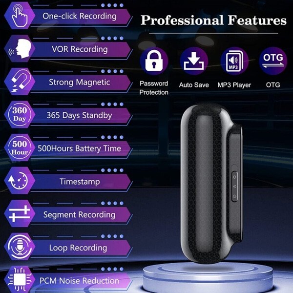 Magnetic 500 Hour Voice Activated Water Proof Recorder