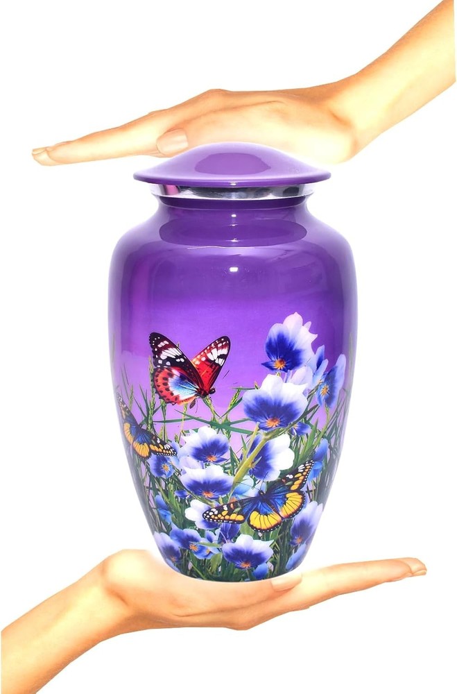 BOLD & DIVINE Butterfly Theme Cremation Urns | Decorative Large, Purple